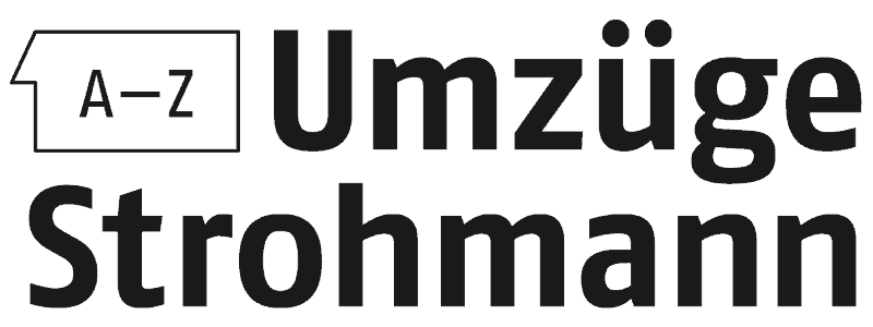 Schwarzer Text auf weißem Hintergrund lautet „A-Z Umzüge Strohmann“ mit einem kleinen Haussymbol, das „A-Z“ umschließt, optimiert für SEO.
